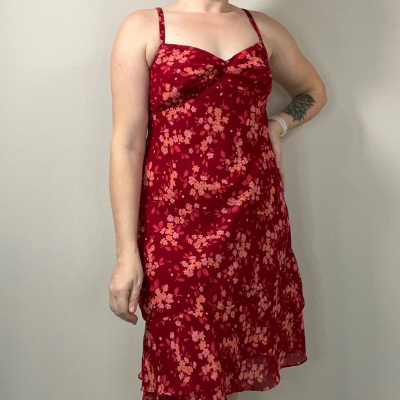 Ann Taylor Loft Red Floral Tank Top Dress Size 6 - Picture 2 of 7
